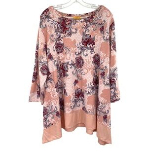 Ruby Rd. Women's Floral Printed Hacci Handkerchief Top Size 2X